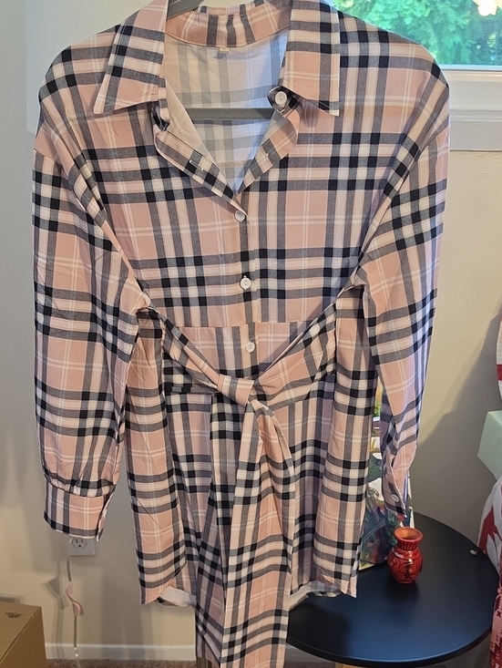 Dresses & Skirts - Plaid Button-Front Belted Shirt Dress - Pink/Black